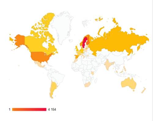 Dessa länder har besökt Tångbloggen fram till idag (2013-04-02)